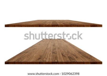Rustic wooden table vintage style with clipping mask in perspective view for product placement or montage with focus to table. Wooden board surface.