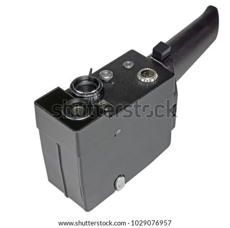 home movie camera for the production of amateur cinema on white background