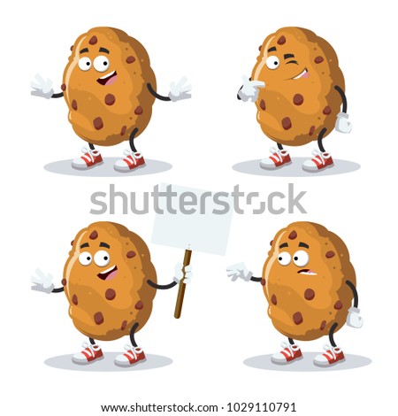 set of cartoon chocolate chips cookie mascot on white background