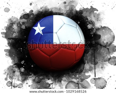 Soccer ball with flag of Chile, close up, watercolor effect on white background