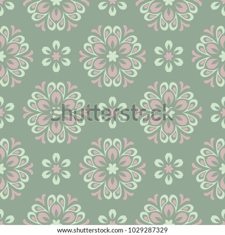 Floral seamless pattern. Olive green background with pale pink flower elements for wallpapers, textile and fabrics