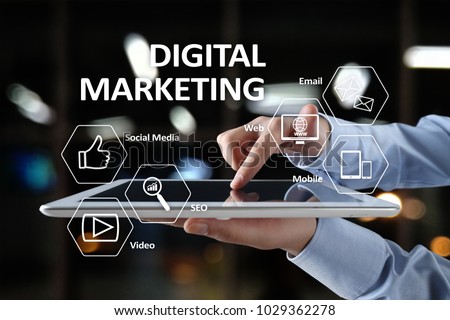 DIgital marketing technology concept. Internet. Online. Search Engine Optimisation. SEO. SMM. Advertising. Royalty-Free Stock Photo #1029362278