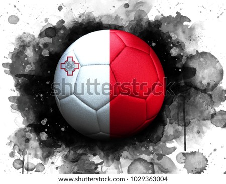 Soccer ball with flag of malta, close up, watercolor effect on white background