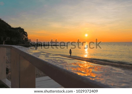 balcony on the sunset  the sea. , holidays background wallpaper.