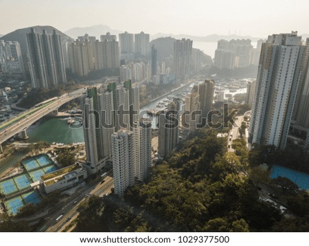 Aerial Photography of Ap Lei Chau Bridge and Skyscrapers in Aberdeen,Hong Kong