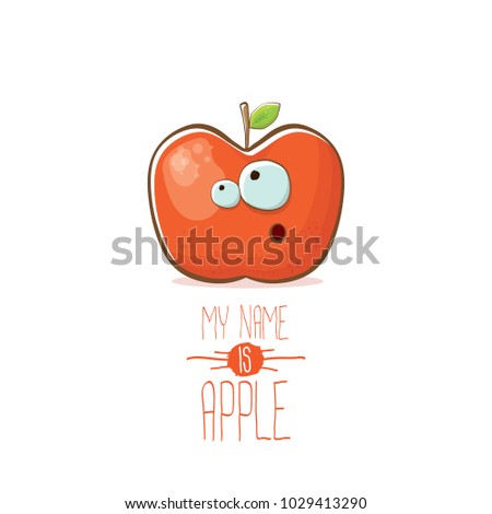 vector funny cartoon cute red apple character isolated on white background. My name is apple vector concept. super funky fruit summer food character