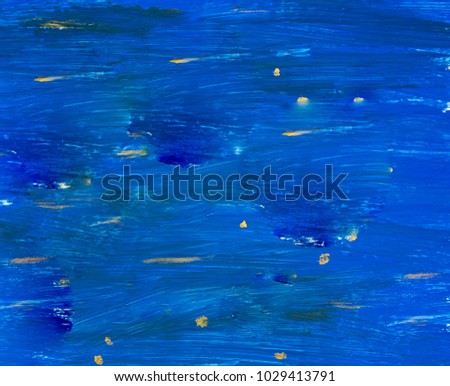Hand painted blue and gold abstract on wood panel background