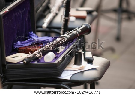 Detail of the bassoon closeup in dark colors Royalty-Free Stock Photo #1029416971