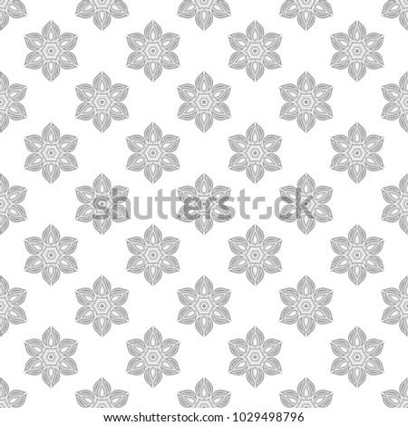 Light gray floral ornament on white background. Seamless pattern for textile and wallpapers