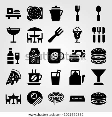 Restaurant vector icon set. table, coffee cup, breakfast and spoon