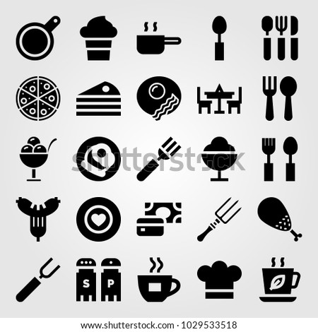 Restaurant vector icon set. coffee cup, ice cream, breakfast and cheef