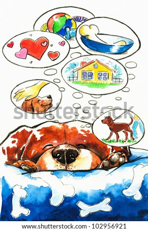 Dog dreams.Picture I have created with watercolors.