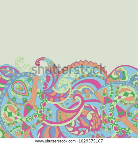 Decorative element border. Abstract invitation card. Template wave design for card. Colorful abstract ethnic floral summer ornament for cards