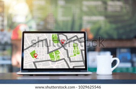 GPS Map to Route Destination network connection Location Street Map with GPS Icons  Navigation