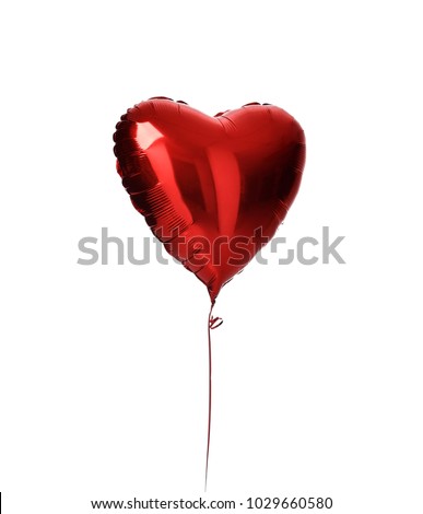 Single big  red heart balloon object for birthday party isolated on a white background Royalty-Free Stock Photo #1029660580