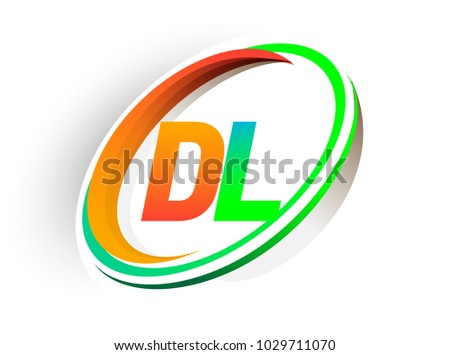 initial letter DL logotype company name colored orange and green circle and swoosh design, modern logo concept. vector logo for business and company identity.