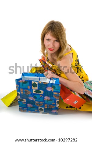 expressive woman  on white background  shopping