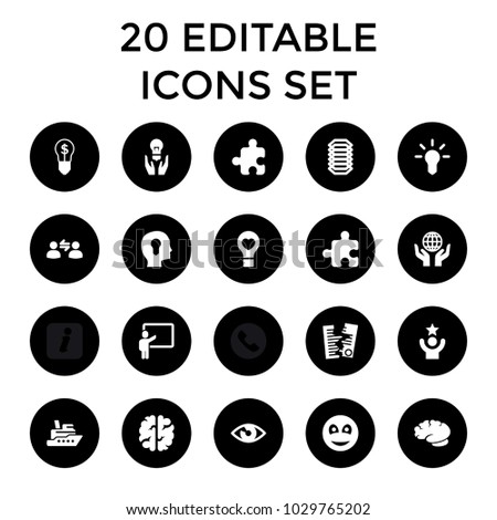 Idea icons. set of 20 editable filled idea icons such as ship, bulb heart, bulb, head with keyhole, eye, smiley, celebrity. best quality idea elements in trendy style.