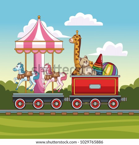 Carrousel and kids toys on train