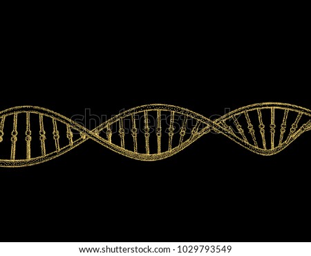 DNA strand. Isolated on black background. Vector illustration. Pointillism style.