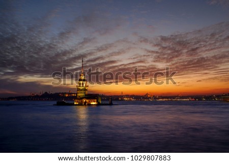 Sunset in the  Maiden Tower , great colors in istanbul , Uskudar-Salacak- Turkey