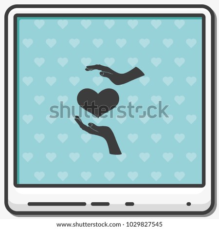 Two hands protecting a heart flat vector icon.