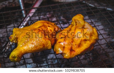 Barbecue Chicken : Chargrilled chicken on barbecue outdoor,Summer food.