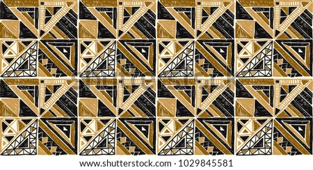 Tribal vector ornament. Seamless African pattern. Ethnic carpet with chevrons. Aztec style. Geometric mosaic on the tile, majolica.  Ancient interior. Modern rug. Geo print on textile. Vintage fabric.