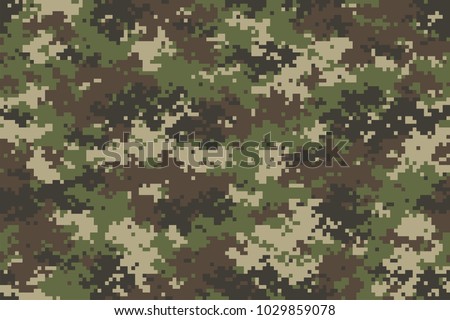 Woodland summer camouflage. Trendy style camo, repeat print. Vector illustration. Royalty-Free Stock Photo #1029859078