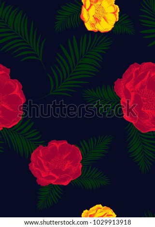 palm and magnolia pattern in vector textile, fabric 