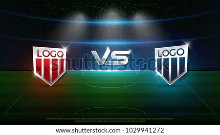 soccer scoreboard stadium background team A vs team B strategy broadcast graphic template, football score for web, poster, banner. vector illustration