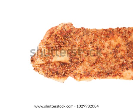 Meat with spices isolated on white background