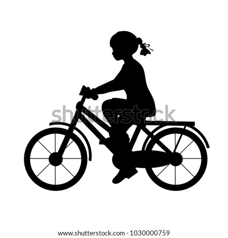 Silhouette girl riding bike sport. Vector illustration