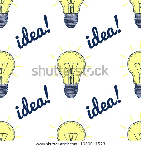 Seamless pattern with hand drawn light bulbs and inscription idea