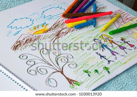 Line picture, painting, colorful pencils
