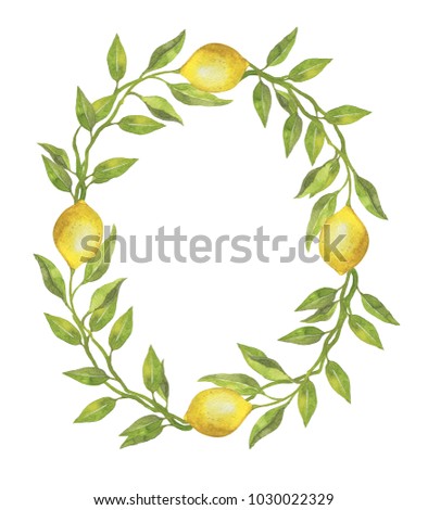 Watercolor lemon wreath. Real watercolor painting. For design, wedding invitations, cards and more