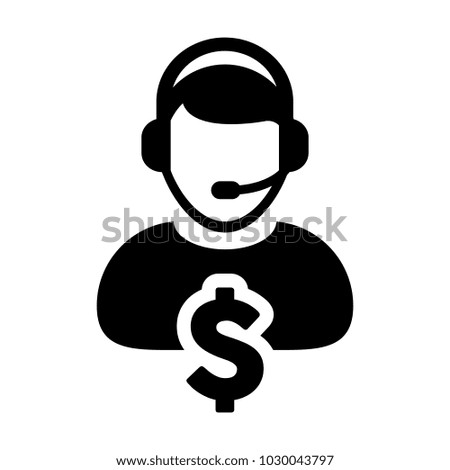 Service Icon Vector Dollar Sign for Banking and Financial Online Support Male Person Profile Avatar for Customer Helpline with Headset in Glyph Pictogram Symbol illustration