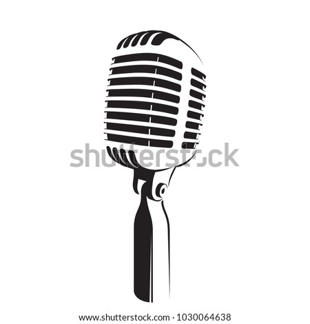 Vector illustration of retro microphone light silhouette on white background