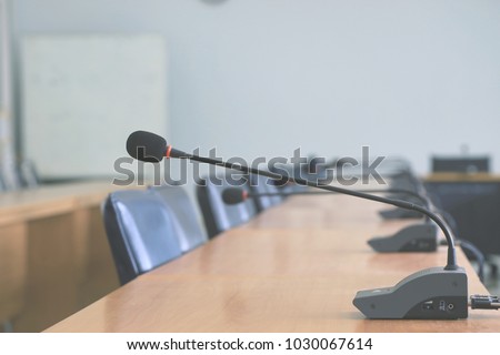 Microphone in the conference room selective focus and shallow depth of field