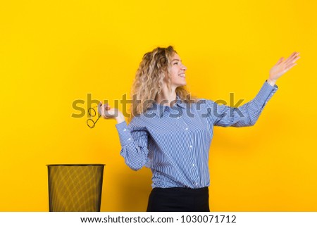 Woman throw away her glasses Royalty-Free Stock Photo #1030071712