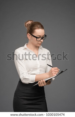 business girl with folder-tablet isolated