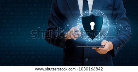 Earth polygon mesh planet World Businessmen shake hands to protect information in cyberspace. Businessman holding shield protect icon protection network security computer and safe your data concept