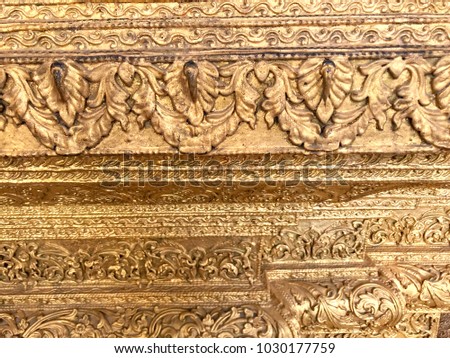 Golden craft stucco decoration in Buddhist temple, beautiful pattern for decoration