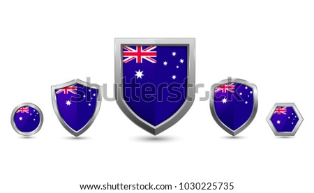 Australia flag country with metal shape shield badge vector illustration