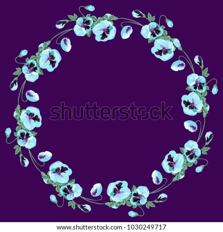 Floral round frames from cute flowers. Greeting card template. Design artwork for the poster, tee shirt, pillow, home decor. Summer flowers with green leaves.