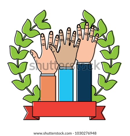 raised hands together cooperation emblem
