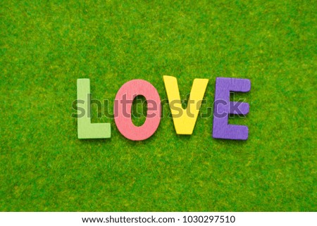 background of Love wooden alphabet on a green grass
