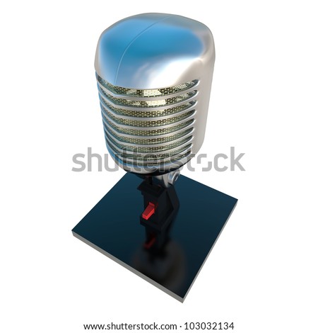 3d vintage microphone with stand on white background