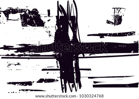 Distressed background in black and white texture with  cross, dark spots, scratches and lines. Abstract vector illustration
