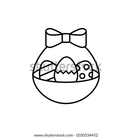 easter basket with bow black line icon on white background